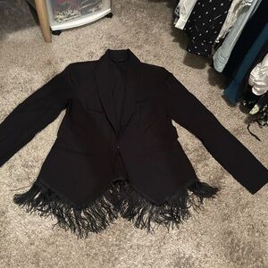 Chic Black Fringe Blazer